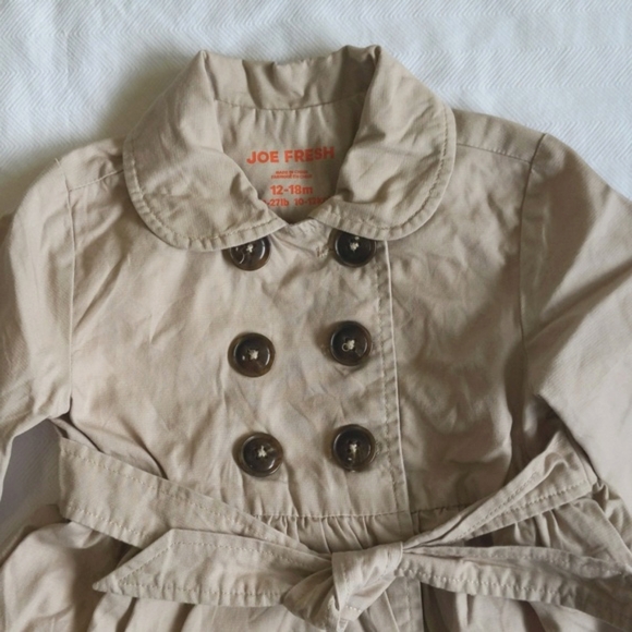 joe fresh double breasted lined trench coat 12-18 months baby toddler girls - Picture 3 of 7